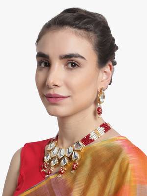 Traditional indian kundan red choker necklace set 2
