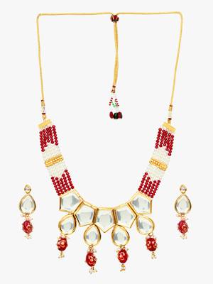 Traditional indian kundan red choker necklace set 3