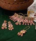 Traditional indian kundan pink choker necklace set