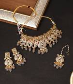Traditional indian kundan grey  choker necklace set