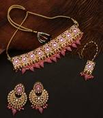 Traditional indian kundan baby pink  choker necklace set