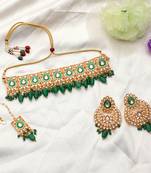 Traditional indian kundan green  choker necklace set