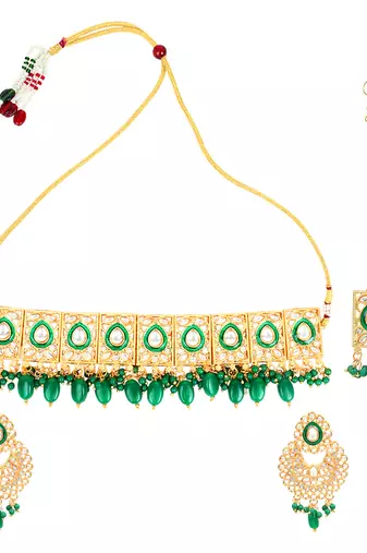 Traditional indian kundan green  choker necklace set