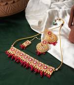 Traditional indian kundan pink  choker necklace set