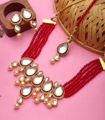 Traditional indian kundan red  choker necklace set