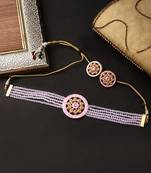 Traditional indian kundan baby pink  choker necklace set