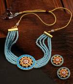 Traditional indian kundan light blue choker necklace set