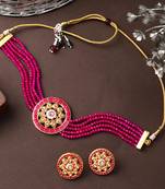 Traditional indian kundan pinkchoker necklace set