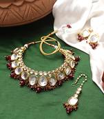 Traditional indian kundan red  choker necklace set