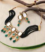Traditional indian kundan green  choker necklace set