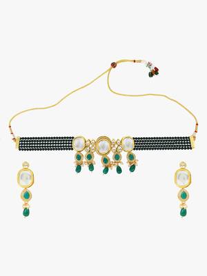 Traditional indian kundan green  choker necklace set 3