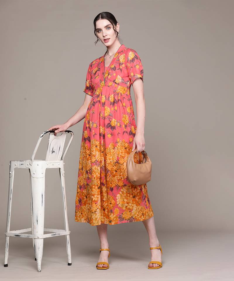 Aarke peach floral print long dress