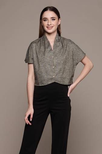 Aarke yellow gingham cropped top