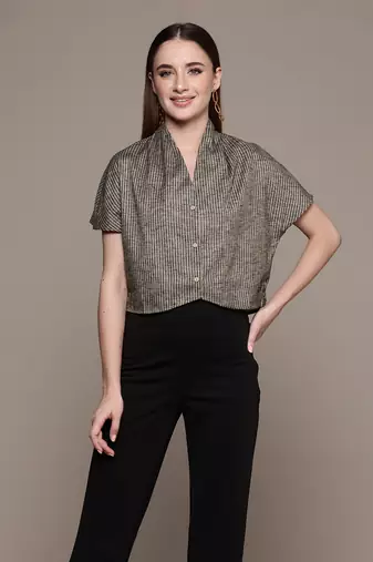 Aarke yellow gingham cropped top