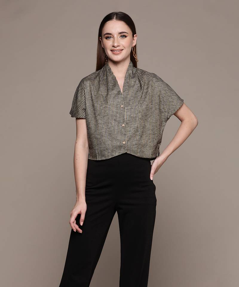 Aarke yellow gingham cropped top