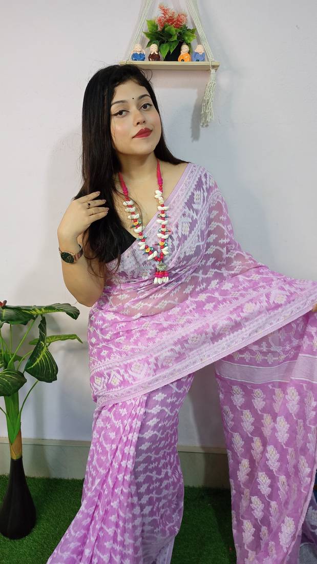 Purple Cotton Silk Woven Jamdani Saree
