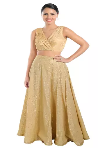 Golden Non Leather Woven Work Readymade Blouse