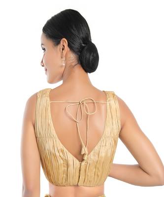 Golden Non Leather Woven Work Readymade Blouse 3