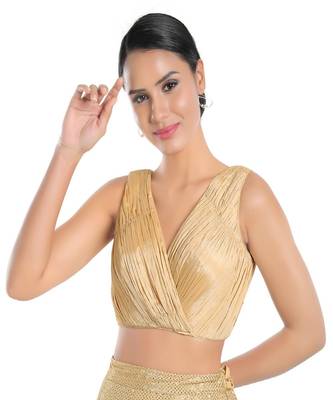 Golden Non Leather Woven Work Readymade Blouse 1