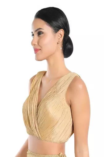 Golden Non Leather Woven Work Readymade Blouse