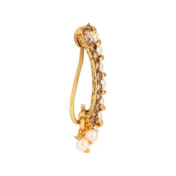 Elegant Non-Piercing Maharashtrian Ethnic White Pearl Nath 3