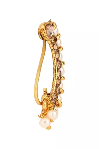 Elegant Non-Piercing Maharashtrian Ethnic White Pearl Nath