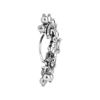 Silver Oxidised Non-Piercing Floral Design Maharashtrian Nath 3