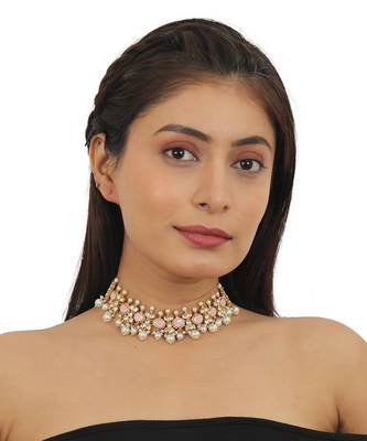 Light Pink Choker Set With White Pearl 1