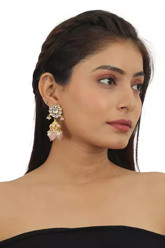 Light Pink Choker Set With White Pearl
