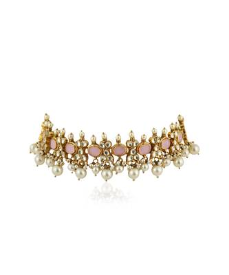 Light Pink Choker Set With White Pearl 4