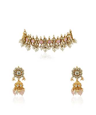 Light Pink Choker Set With White Pearl 6