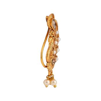 Elegant Non-Piercing Maharashtrian Ethnic Peacock Design White Pearl Nath 3
