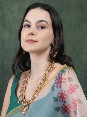 Gold plated guttapusallu long necklace set 1