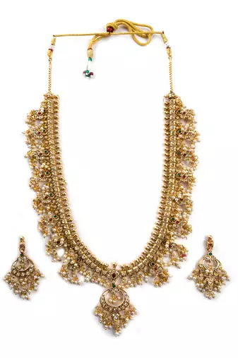 Gold plated guttapusallu long necklace set