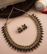 Gold plated blue kemp leaf necklace set