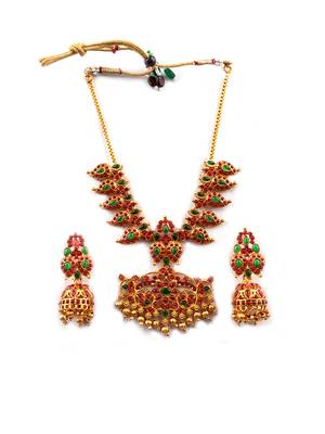 Gold plated ruby green mango patti necklace set 2