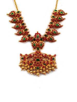 Gold plated ruby green mango patti necklace set 3