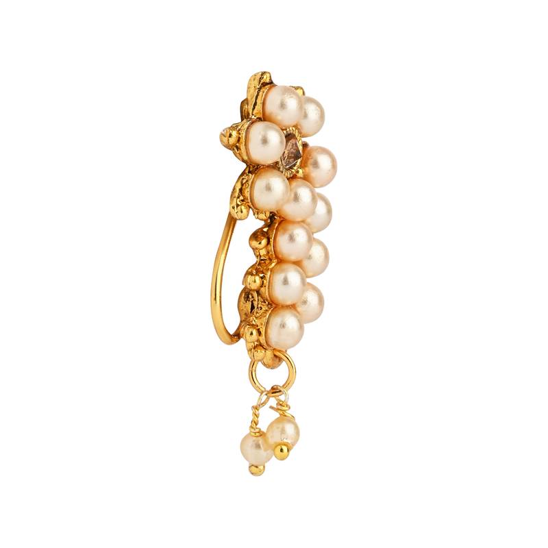 Elegant Non-Piercing Maharashtrian Ethnic White Pearl Nath