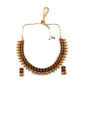 Ruby green kemp studded necklace set 2