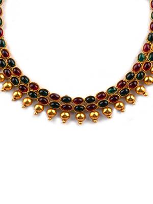 Ruby green kemp studded necklace set 3