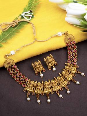 Gold plated red laxmi necklace set 1