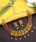Gold plated red laxmi necklace set