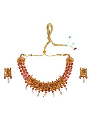Gold plated red laxmi necklace set 2