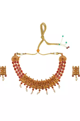 Gold plated red laxmi necklace set