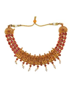 Gold plated red laxmi necklace set 3