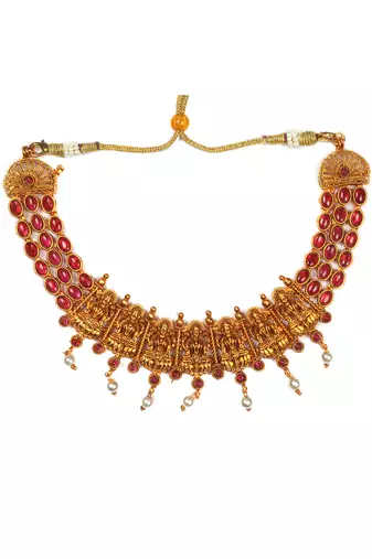 Gold plated red laxmi necklace set