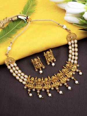 Gold plated white laxmi necklace set 1