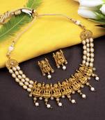 Gold plated white laxmi necklace set