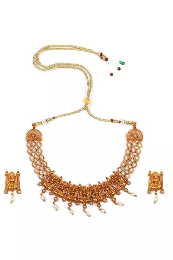 Gold plated white laxmi necklace set