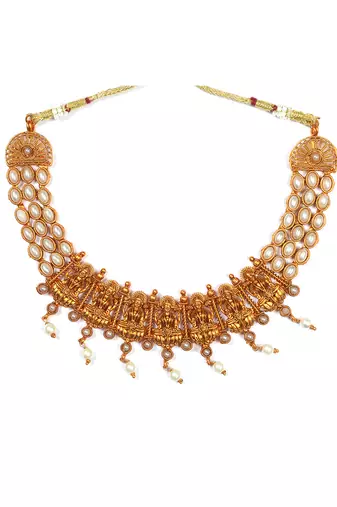 Gold plated white laxmi necklace set
